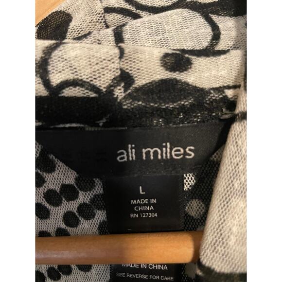 Ali Miles Cardigan Womens Large Black White Open Front 3/4 Sleeve Mesh Artsy - Picture 4 of 9